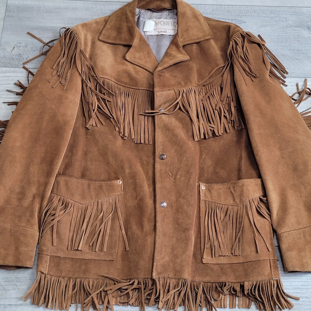 🤠Vintage 70's Schott NYC Rancher Suede Fringe Western Jacket Mens 42 Made USA - Picture 3 of 15